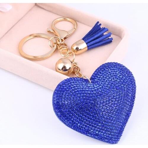 Fashion Heart Handmade Cute Bling Crystal keychain For Women Car Pendant Girl Statement Rhinestone Jewelry Bag Key Chains Ring