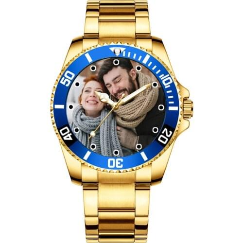Creative Photo Custom Watch stainless steel Mens Golden Image Printing Clock Logo Picture Customized Personality Wristwatch
