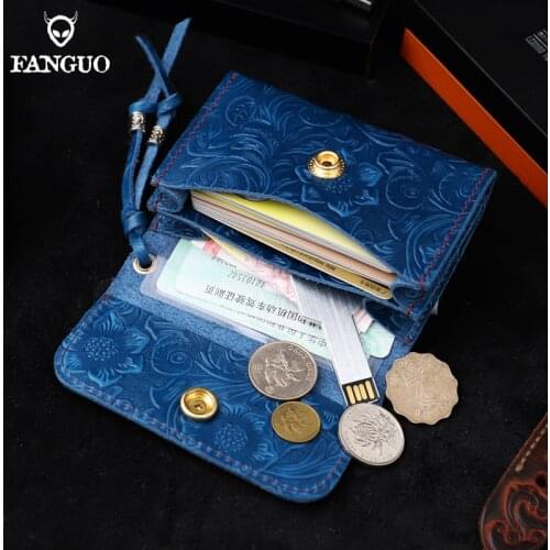 Double Coin Pocket Genuine Leather Men Wallet Handmade Credit Card Holder Portable Small Wallet For Unisex