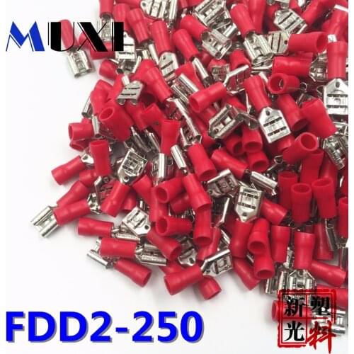 FDD2-250 Female Insulated Electrical Crimp Terminal for 1.5-2.5mm2 Connectors Cable Wire Connector 100PCS/Pack Red