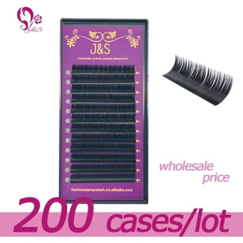 J&S 200 trays set, 0.05mm/0.07mm/0.10mm silk eyelashes , B C D curl,12lines/tray, Wholesale faux mink eyelash extension