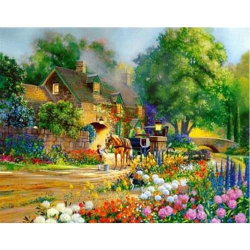 DIY 5d diamond painting cross stitch Villa scenery diamonds mosaic diamond embroidery carriage painting square home decoration
