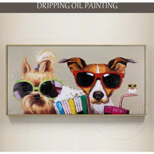 Artist Pure Handmade Modern Animals Yorkshire Terrier Oil Painting for Living Room Cute Funny Dog Oil Painting for Living Room