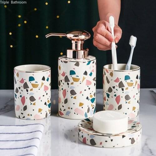 Ceramics Home Wash Set European Style Gargle Cup Soap Dispenser Soap Holders Bathroom Decoration Accessories Four Piece Set
