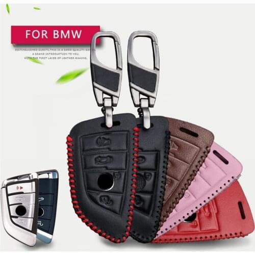 Leather Car Key Case Cover For BMW X5 F10 F11 F15 G05 E70 E90 X6 F16 E71 X4 G02 F26 X3 G01 E83 F25 F48 1 3 5 7 Series Keychain