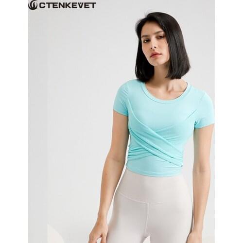 Patchwork Tight-Fitting Sports Yoga Short-Sleeved Women Fitness Short Top Training Running Sportswear Breathable Workout T-Shirt