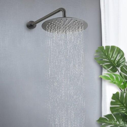 Dark Greg Gun Metal Overhead Wall Ceiling Mounted Shower Arm Top Head Shower Rainfall Bathroom Square Round Oval 8/10/12 inch