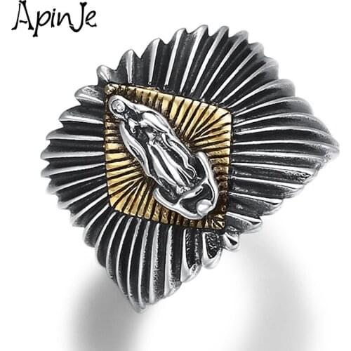 Apinje Thai Silver Ring 925 Sterling Silver Men And Women Fashion Retro Religious Catholic Virgin Mary Portrait Ring Jewelry