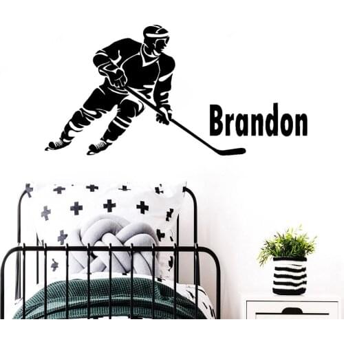 Personalised Name Wall Decal Sticker Hockey Sport Home Decor Custom Baby Girls Boys Name Wall Art Poster Vinyl Mural B533