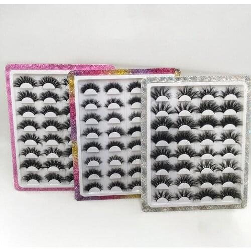 Popular 16pairs Mink Lashes Fluffy Eyelashes 3D 5D 100% Real Mink Lashes With Rhinestone White Tray