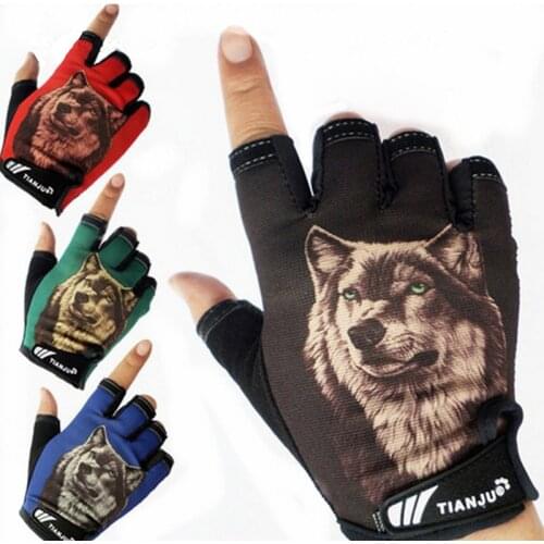 LongKeeper 2019 Hot Sports Gloves Men Half finger Cycling Glvoes Wolf Pattern Fingerless Mitten Slip-resistant Luvas de inverno