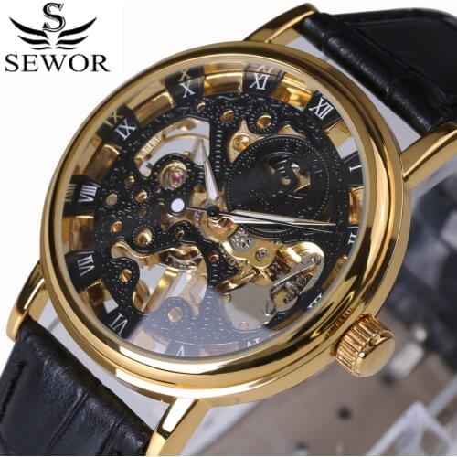 Luxury Brand Sport Clock Roman Numerals Dial Men Mechanical Hand wind Watch Skeleton Vintage Watches Leather Strap 2017 New