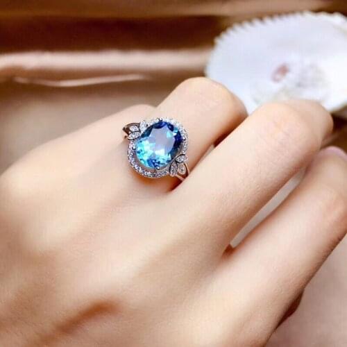 Luxury Charm Oval Finger Rings Inlay Blue Cubic Zirconia Flower Leaf Dainty Wedding Jewelry For Women Party Anniversary Gifts