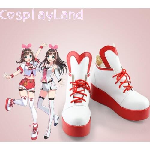 Vtuber Kizuna AI Red White Cosplay Boots Shoes Leather Shoes Cosplay Accessories Halloween Party Shoes for Women Shoes