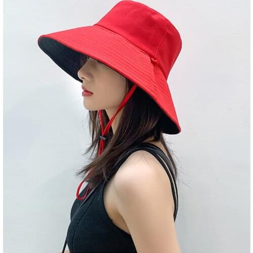 New Spring Summer Solid Color Bucket Hat Uv Protection Sun Hat All-Match Big Wide-Brim Visor Women Sunscreen Fisherman Hat 2021