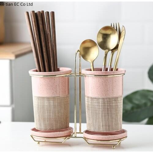 European-style retro ceramic chopstick holder spoon drain rack kitchen spoon storage box household chopstick cage