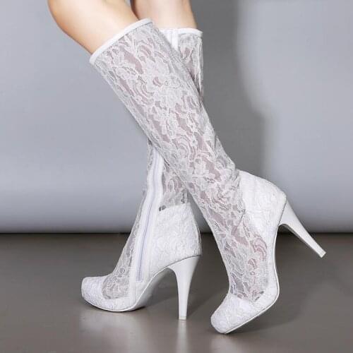 Women Spring Autumn Cut Out Knee High Boots Thin High Fashion Sweet Boots Round Toe Comfortable High Heels Boots 20161216