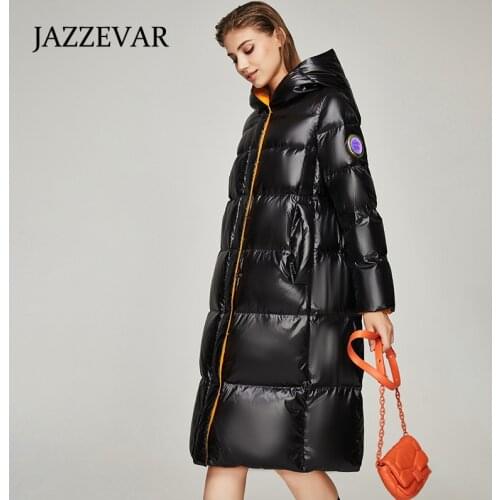 JAZZEVAR Shiny hooded white duck down down jacket women 2021 winter new casual thickened long laser jacket