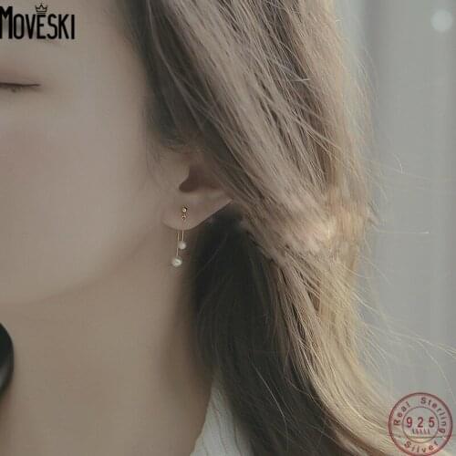 MOVESKI 925 Sterling Silver Natural Freshwater Pearl Earrings Women Wedding Party Gift Jewelry Handmade