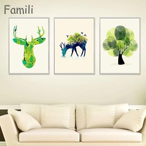 Animal Elk Thumb Deer Tree Minimalism Art Canvas Poster Print Painting Picture Modern Home Wall Decor No Frame Free Shipping