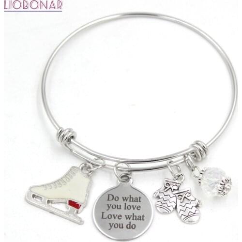 Winter Gloves Ice Skate Bracelet for Women Jewelry Skaters Gift Stainless Steel Adjustable Wire Bangle