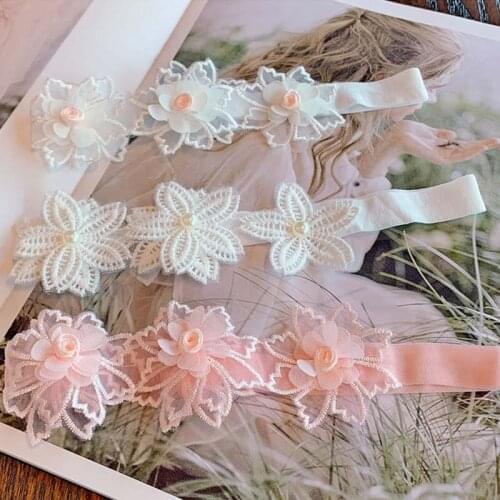 1PC Lace Flower Baby Headband Princess Hair Band Kids Party Headwear Photo Props Gift Pink White Pearl Flowers Headbands