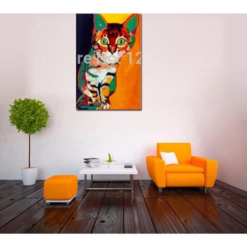 100% Hand Painted Kids Oil Painting Cat Pictures On Canvas Childrens Room Wall Pictures Home Wall Decor Cartoon Wall Painting