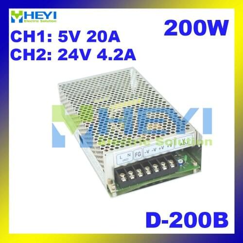 110 / 220VAC 200W power supply D-200B 5V 20A & 24V 4.2A miniature power supply with dual switching output