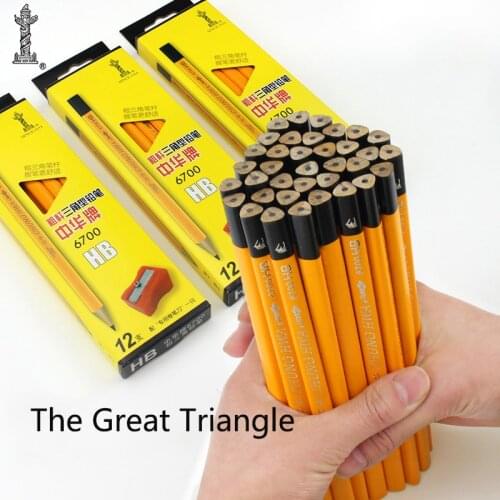 12PCS China Brand Big Triangle Pencil Childrens Corrective Grip Posture HB Thick Rod Kindergarten Primary School Pupils Practi