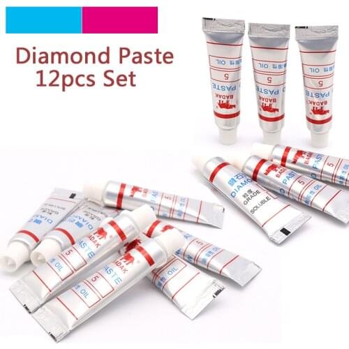 12pcs W0.5 ~40 Diamond Polishing Abrasive Paste Compound Syringes Grinding Polishing Lapping Paste Micron Glass Metal Tools