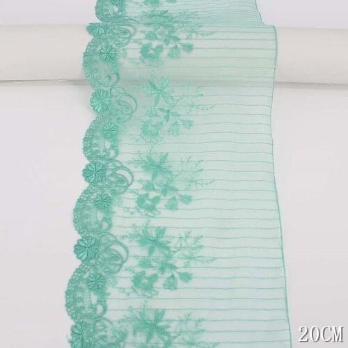 2Yards Green Floral Embroidered Lace Trim Mesh Tulle Lingerie Underwear Clothes Bra Handmade Sewing Fabric Ribbon 20cm Width