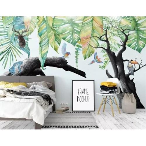 Papel de parede 3d Rain forest Custom Photo Wallpaper Palm Banana Leaves 3D Wall Mural Cafe contact-paper wall paper