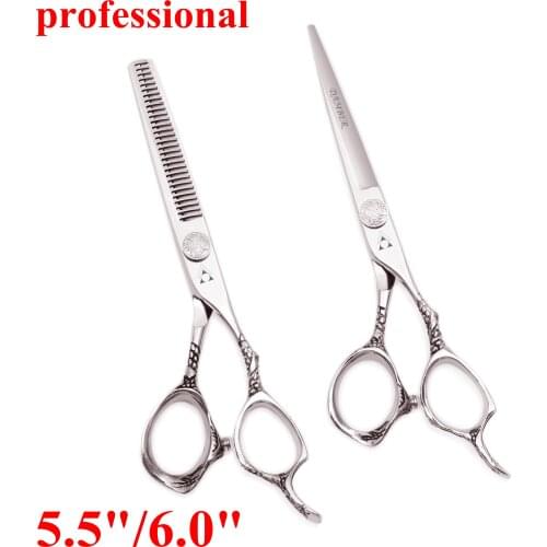 5.5 6.0 Professional Hairdressing Scissors Barber Thinning Hair Scissors Cutting Hair Shears Japanese 440C Scissors Set 9001