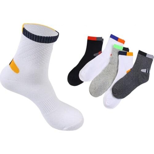 5Pairs Professional Waist Men Autumn Winter Patchwork Cotton Socks Meia High Quality Durable Male Socks Casual Fashion Sock Crew