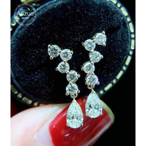 Aazuo Real 18K White Gold Real Natural Diamonds 1.0ct Fairy Water Drop Stud Earrings Drop Chain gifted for Women Wedding Party