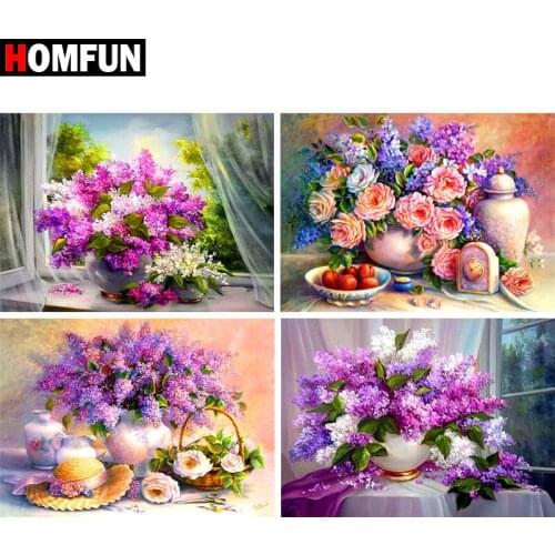 HOMFUN Full Square/Round Drill 5D DIY Diamond Painting "Purple Flower" 3D Embroidery Cross Stitch 5D Home Decor Gift BK006