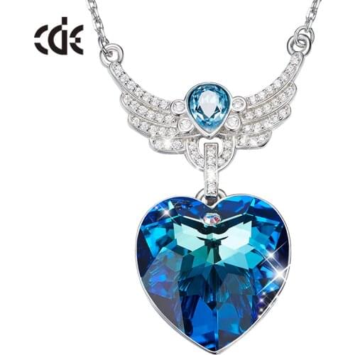 CDE Luxury Embellished with crystals from Swarovski Necklaces Jewelry For Women Blue Heart Pendant Wings Jewelry Exquisite Gifts