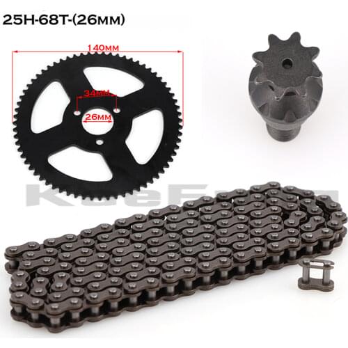 47cc 49cc 2 stroke engine parts 25H 108\112\ or 136 links chain loops and rear 68T 29 inner diameter sprocket