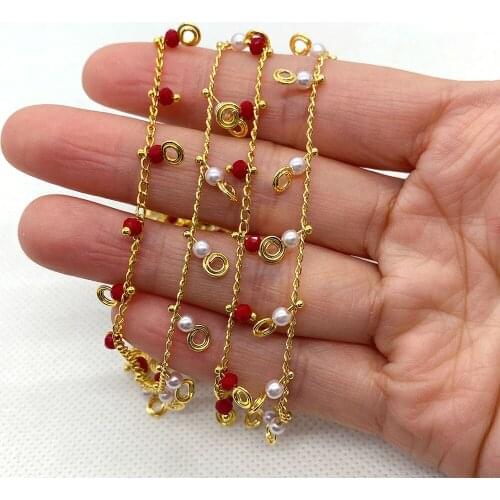 Handmade Chain Metal Copper Chain Imitation Pearl Crystal Designer Jewelry Charm Lady Can DIY Design Necklace Crafts Accessories