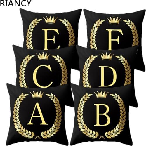 Black Gold Letter Pattern Decorative Cushions Pillowcase Polyester Cushion Cover Throw Pillow Sofa Decoration Pillowcover 40553