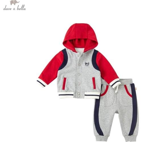 DB4740 dave bella winter baby boys fashion cartoon patchwork clothing sets kids boy casual sets children 2pcs suit