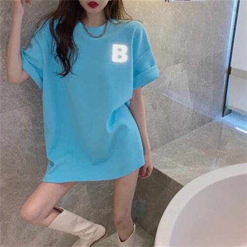 Korean Style Oversized Summer T Shirt For Women 2021 Casual Cotton U Letter Print Tops Streetwear Harajuku Short Sleeve Tshirt