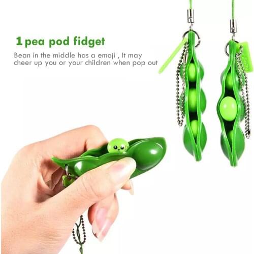 Fidget Bean Toy Squishy Infinite Squeeze Edamame Funny Facial Expression Soybean Keychain for Autism Adult Kid Stress Relief Toy