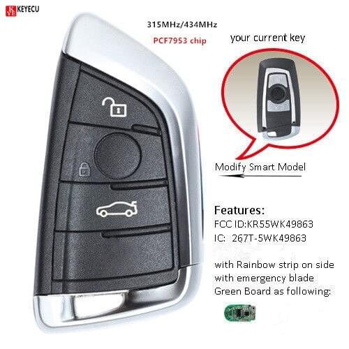 Keyecu New Knife type Key Smart Remote key Fob 315MHz/434MHz 3 Button for BMW F Series CAS4+/FEM 2015 2016 2017 FCC: KR55WK49863