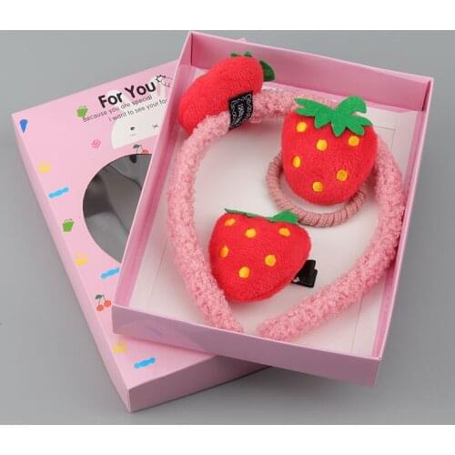 3-piece Set Headband Hair Rope Hairpin Gift Box Girl Fruit Hair Accessories Cartoon Headdress Childrens Birthday Holiday Gifts