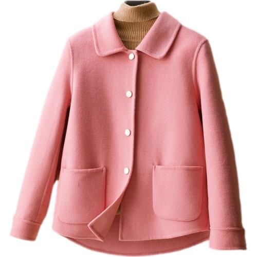 Short Solid Double Sided 100% Wool Jacket Women Single Breasted Elegant Overcoat 2021 New Winter Coat Casual Clothes Outerwear