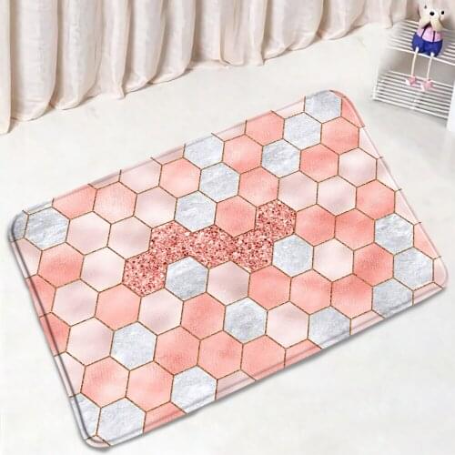 3D Marble Texture Bathroom Mat Nordic Simplicity Geometry Pattern Anti-Slip Flannel Home Decor Bath Kitchen Doorway Aisle Carpet