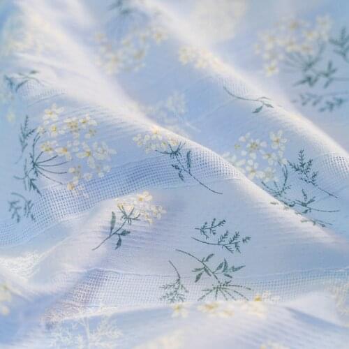 Lace Embroidery Cotton Fabric Light Blue White Green Flower Floral Material For Shirt Dress 140cm*100cm