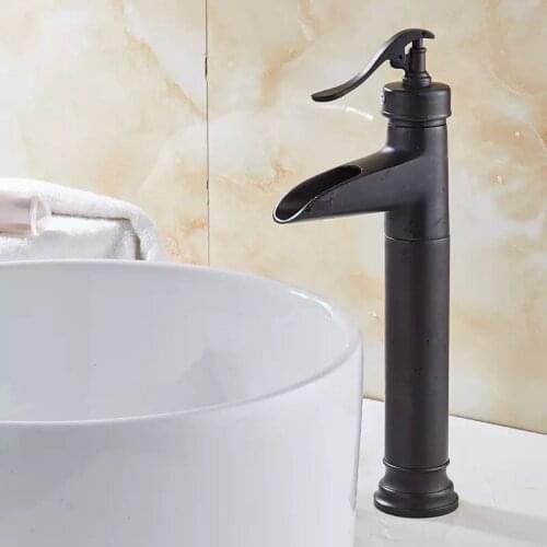 Bathroom Brass European Antique Faucet Retro Single Hole Basin Head Washbasin Hot and Cold Waterfall Mixer