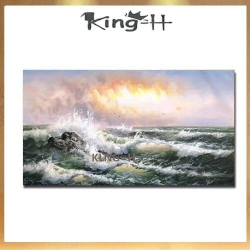 Skilled Artist Hand-painted Seaside Landscape Oil Painting on Canvas Hand-painted Beach and Wave Oil Painting for Wall Dec